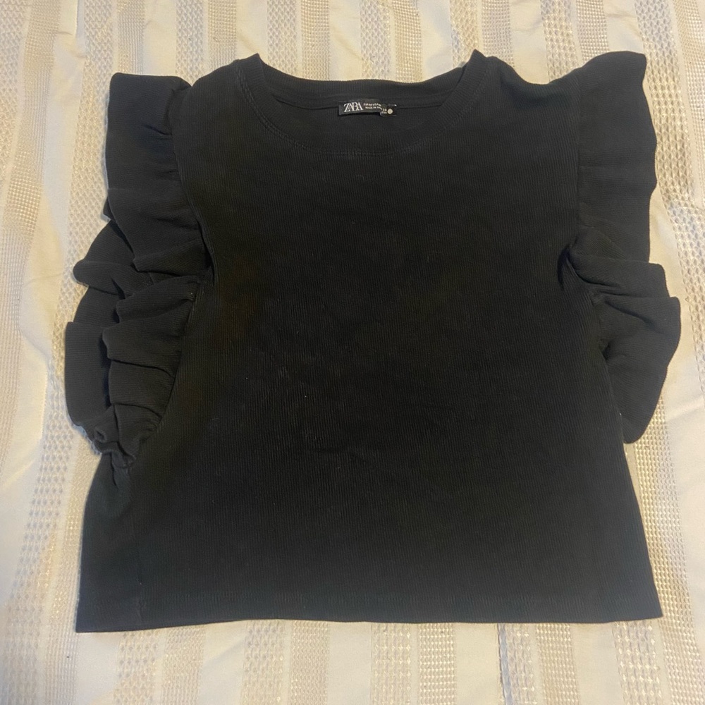 Black Zara Ruffle T shirt